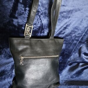 RALPH LAUREN Black Kit Leather Crossbody Bag with Silver Accents